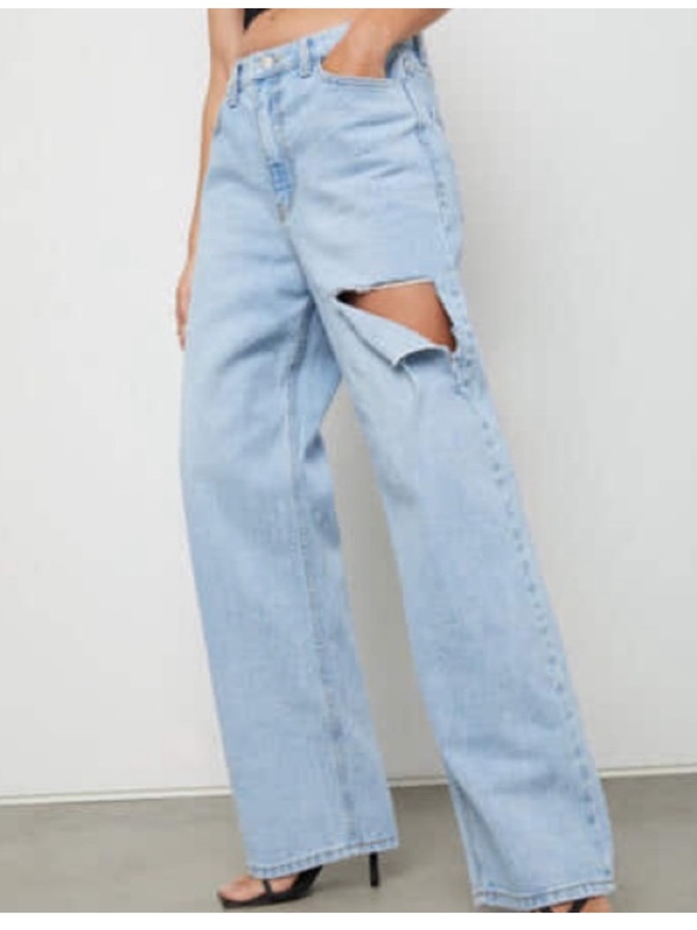 OAK + FORT Light Blue Slit High-Waist Straight Jeans